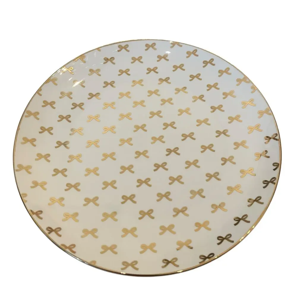 NEW 10 Strawberry Street Gold Bow 10.5” Dinner Plates Set Of 4